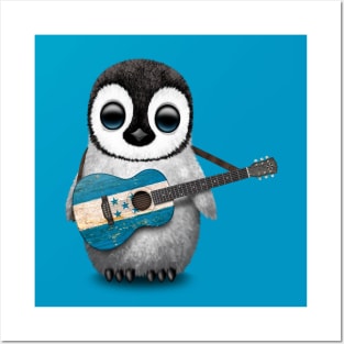 Baby Penguin Playing Honduras Flag Guitar Posters and Art